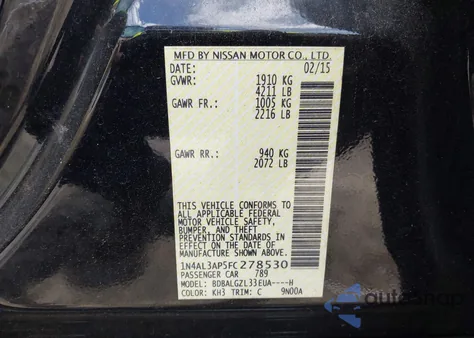 2015 Nissan Altima 2.5 S from USA, damaged, VIN 1N4AL3AP5FC278530